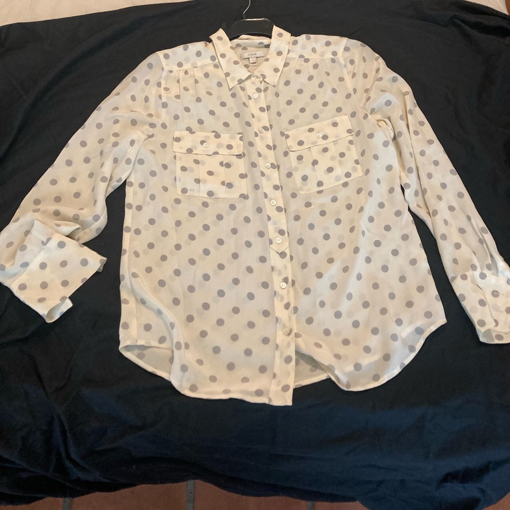 JCrew Polka Dot Silk Button  Top Size 8